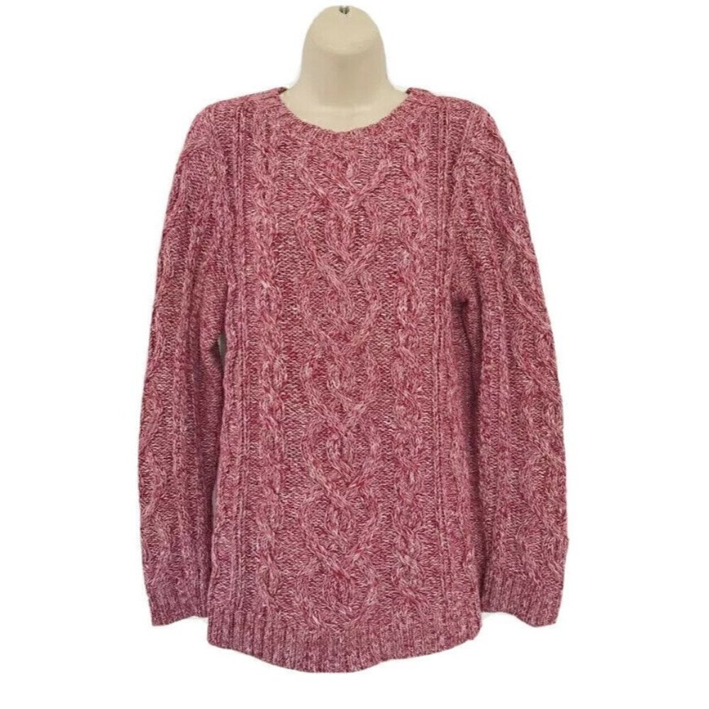 J. Jill Red & White Cable Knit Cozy Sweater M